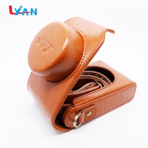 Portable brown PU leather camera lens bag
