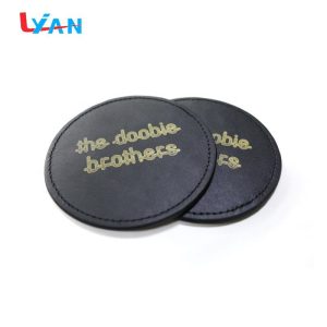 Animal style black leather round coaster
