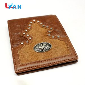Custom men's leather brown money clip wallet