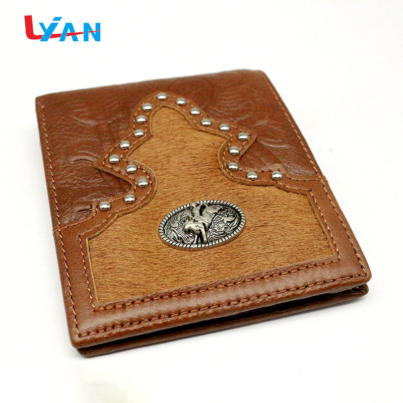 Custom men's leather brown money clip wallet